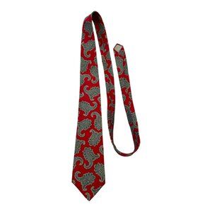 Christian Dior Silk Tie Red Paisley Made in USA Fabric Woven in Italy Designer N